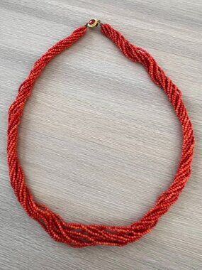 Vintage Faux Red Coral 10 Strand Necklace